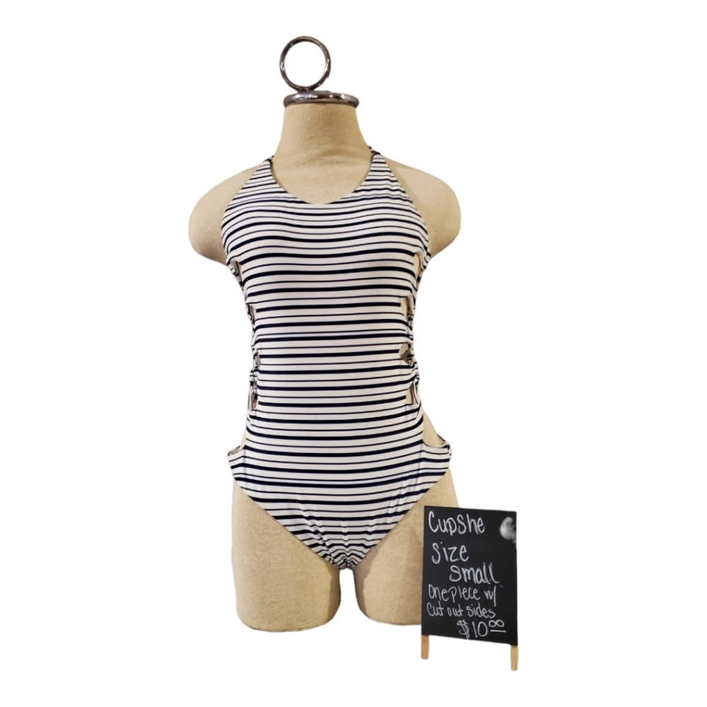 Cupshe, Size small, one piece, blue and white stripped, lace up sides